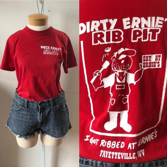 Vintage Graphic Tee - Dirty Ernie's Rib Pit - Red T-Shirt, Fayetteville, WV - Picture 1 of 10